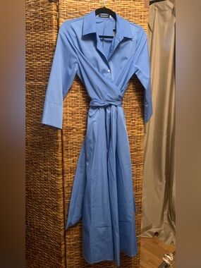 Blue Wrap Shirt Dress with Tie Belt
